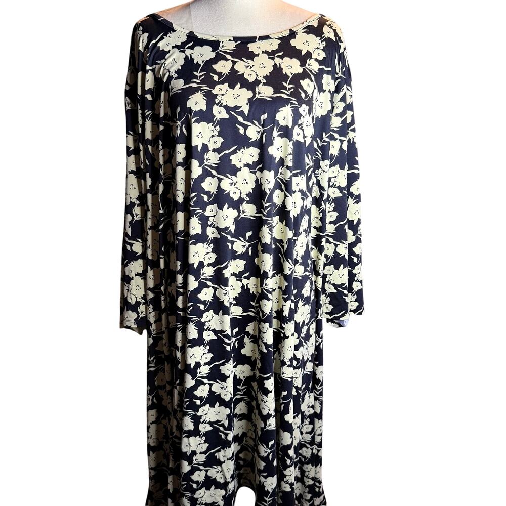 Ellos Black & Buttercup Yellow Floral Swing Dress, Plus Size 5XL